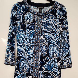 INC International Concepts Women's Blue Black Paisley Print Jersey Knit Dress  M